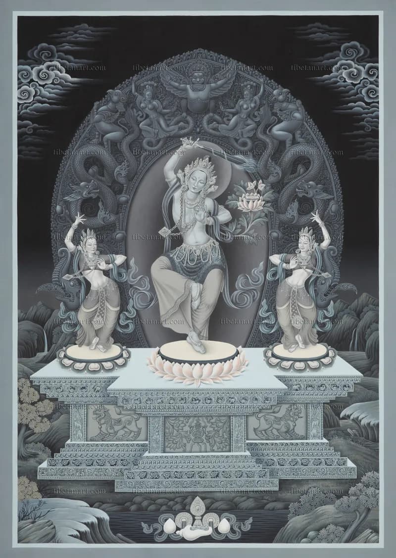 B/W Manjushri with Consorts