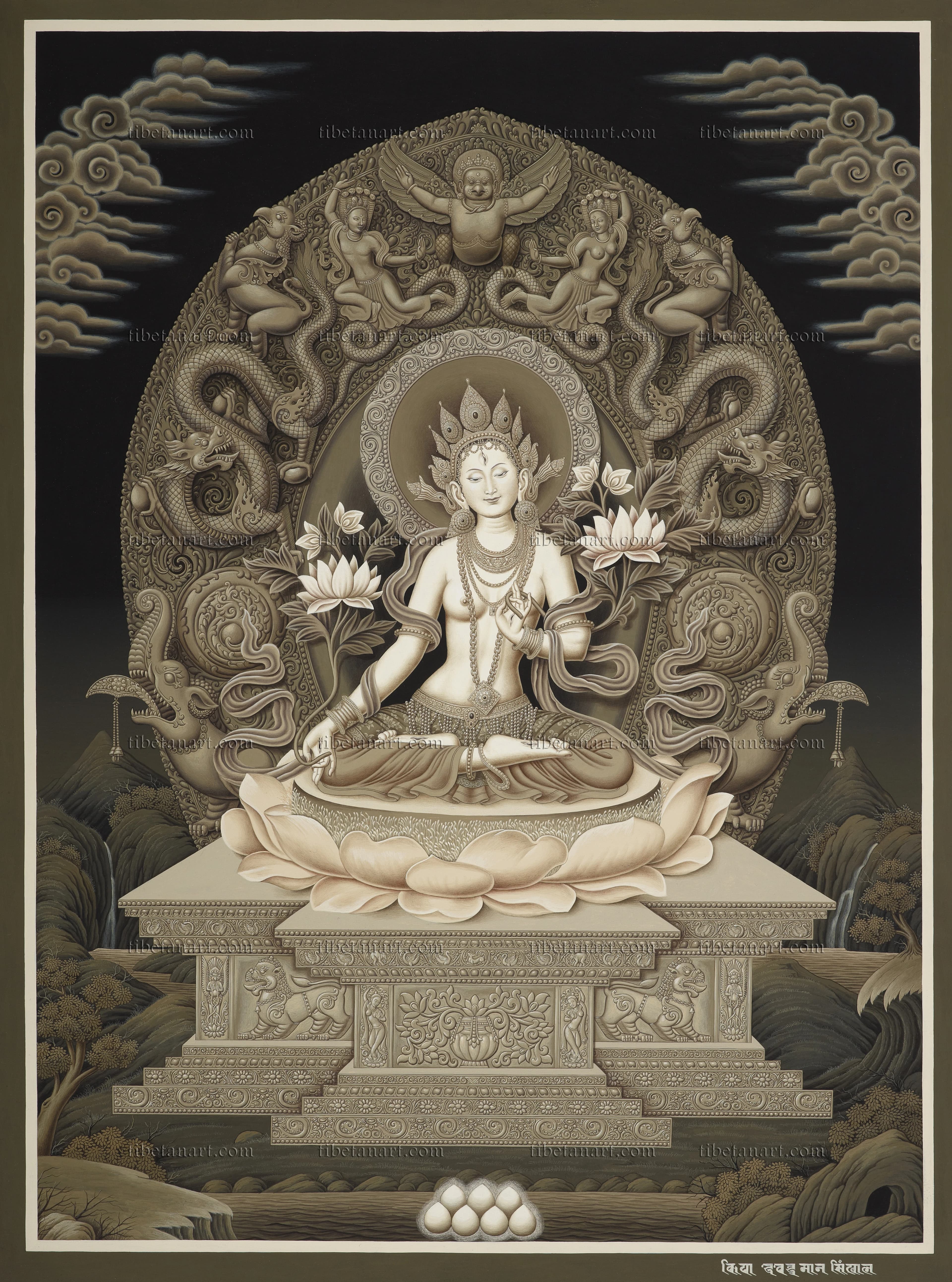 B/W White Tara Enthroned